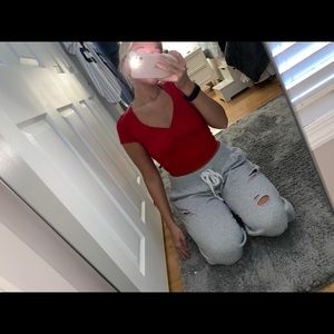 Brandy Melville Red V Neck Shirt
